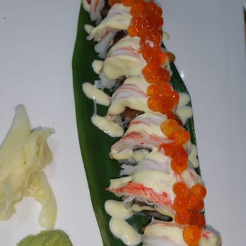 Ryo Sushi - Sunny Roll - Salmon, white tuna and yellowtail, topped with crab, ikura and wasabi mayo. - Sushi Bars Near Me - Chicago, Illinois Ryo Sushi - Sunny Roll - Salmon, white tuna and yellowtail, topped with crab, ikura and wasabi mayo. - Sushi Bars Near Me - Chicago, Illinois