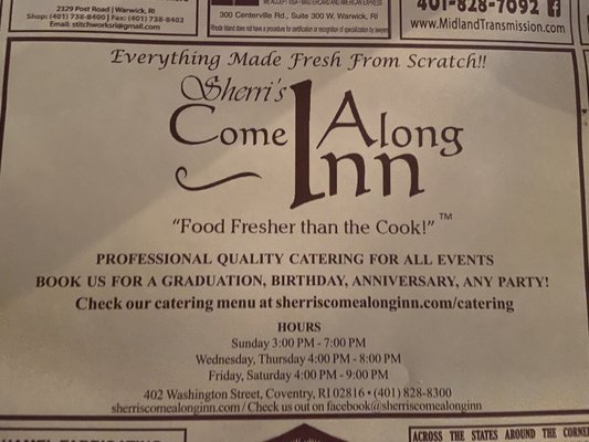 Menu photo 3 Sherri's Come Along Inn Coventry, RI Menu photo 3 Sherri's Come Along Inn Coventry, RI