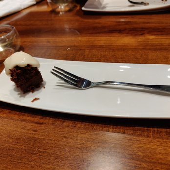 Sushi Jin - Dessert on the house Chocolate brownie with sour cream - Japanese Near Me - Vancouver, British Columbia
