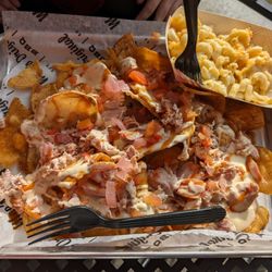 Moe's Original BBQ - Chicken nachos with Mac and cheese