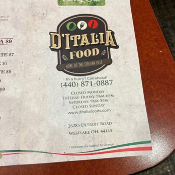 D'Italia - a menu on a table - Italian Near Me - Westlake, Ohio D'Italia - a menu on a table - Italian Near Me - Westlake, Ohio