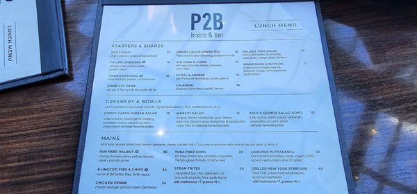 Menu photo 1 P2b Bistro & Bar Vancouver, BC