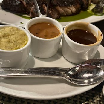 TENDER steakhouse + lounge - The 3 sauces they offered with steak. I wasn't crazy about them. All had a cinnamon taste. I'd prefer garlic butter or a worcestershire - Steakhouses Near Me - Las Vegas, Nevada TENDER steakhouse + lounge - The 3 sauces they offered with steak. I wasn't crazy about them. All had a cinnamon taste. I'd prefer garlic butter or a worcestershire - Steakhouses Near Me - Las Vegas, Nevada