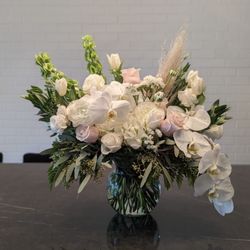 De La Fleur Flowers & Events - The Elegant Whites Bouquet with additional pink blush roses.