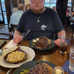 Husband was so excited to eat! Yummy ribeye and truffle Mac and cheese! Husband was so excited to eat! Yummy ribeye and truffle Mac and cheese!