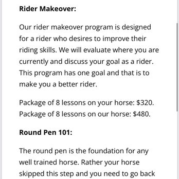 Kyle Canyon Ranch - Rider Makeover Package reflecting 8 lessons on their horse for $480. This wasn't honored and was told their price is $125/hr. - Horse Boarding Near Me - Las Vegas, Nevada Kyle Canyon Ranch - Rider Makeover Package reflecting 8 lessons on their horse for $480. This wasn't honored and was told their price is $125/hr. - Horse Boarding Near Me - Las Vegas, Nevada