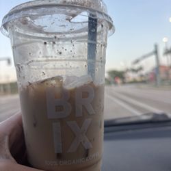 Brix Coffee - Iced latte with 1/2 white mocha 1/2 caramel