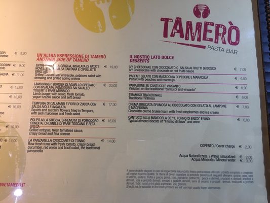 Menu photo 3 Tamerò Florence, FI Menu photo 3 Tamerò Florence, FI