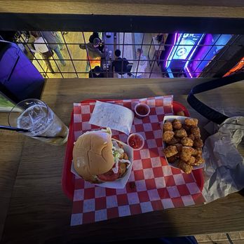 The Playhouse Swillburger - Crispy Chicken Sandwich with cajun Tater Tots - Burgers Near Me - Rochester, New York The Playhouse Swillburger - Crispy Chicken Sandwich with cajun Tater Tots - Burgers Near Me - Rochester, New York