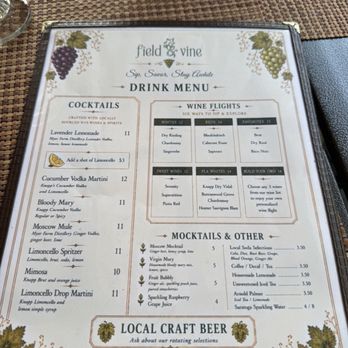 Field & Vine - Drink menu - New American Near Me - Romulus, New York