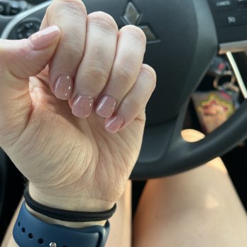 A+ Nails - Squared short nails with sparkly pink dip - Nail Technicians Near Me - DeFuniak Springs, Florida