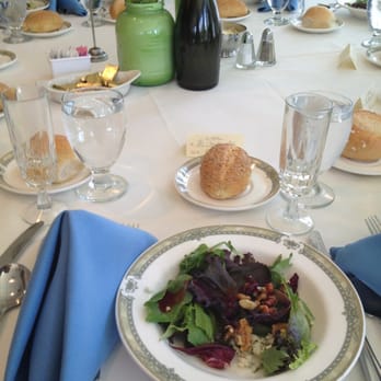 Sea Cliff Manor - Tables set with salad course 6.7.14 - Caterers Near Me - Sea Cliff, New York