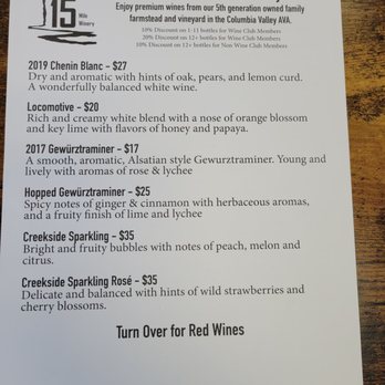 15 Mile Winery - the wine list - Wine Bars Near Me - The Dalles, Oregon 15 Mile Winery - the wine list - Wine Bars Near Me - The Dalles, Oregon