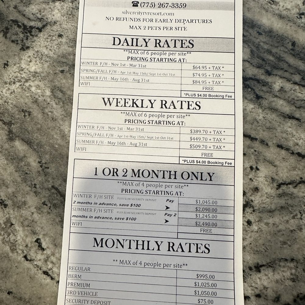 Silver City RV Resort - Rate sheet - Propane Near Me - Minden, Nevada Silver City RV Resort - Rate sheet - Propane Near Me - Minden, Nevada