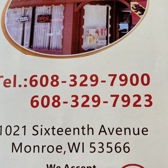 New Chopsticks - a business hours sign - Chinese Near Me - Monroe, Wisconsin
