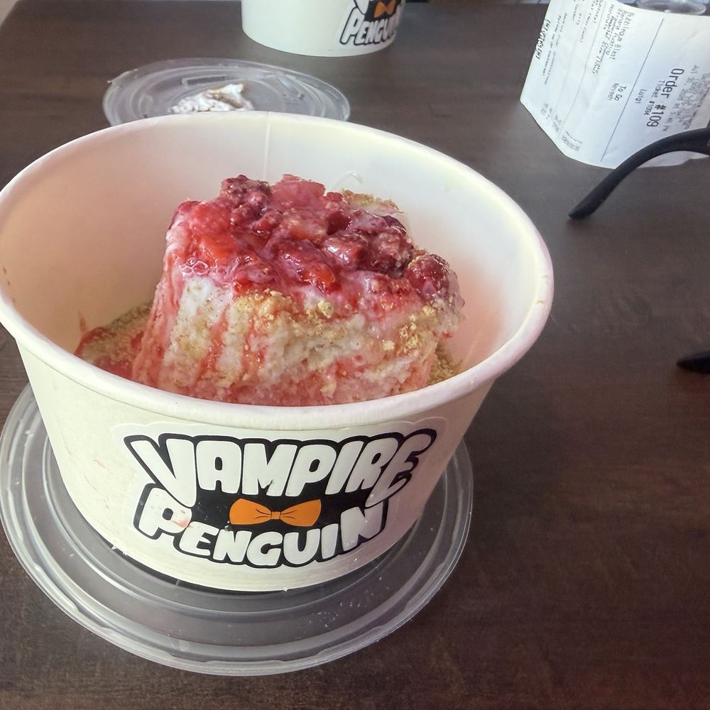 Vampire Penguin - Strawberry cheesecake! Amazing! - Shaved Ice Near Me - Ontario, California Vampire Penguin - Strawberry cheesecake! Amazing! - Shaved Ice Near Me - Ontario, California