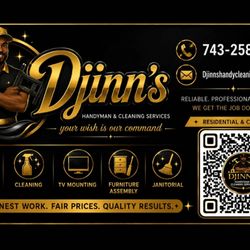 Djinn's Handyman & Cleaning Services - Djinn's Handyman & Cleaning Services -- business card. Your Wish Is Our Command.
