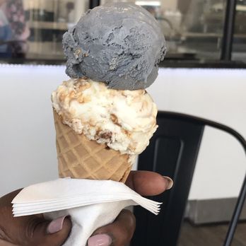 Sweet-Stack Creamery - Top scoop: Black Panther (activated charcoal, coconut, vanilla wafers) *its sooooo gooood* Bottom scoop: Praline - Desserts Near Me - Atlanta, Georgia Sweet-Stack Creamery - Top scoop: Black Panther (activated charcoal, coconut, vanilla wafers) *its sooooo gooood* Bottom scoop: Praline - Desserts Near Me - Atlanta, Georgia
