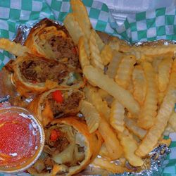 The Goal Sports Bar - philly steak fried roll with muay thai sauce & fries. so good!!