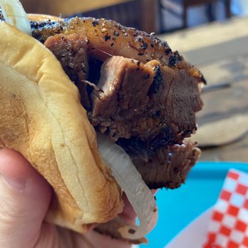 Mesquite & Oak - Brisket sandwich: side view. Cooked a little too well done in the center but overall 9/10. - Barbeque Near Me - San Jose, California