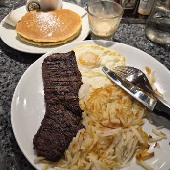 Yolk - South Loop - Steak and eggs with a side of pancakes - Breakfast & Brunch Near Me - Chicago, Illinois