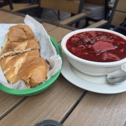 Garlic bread and Red Borscht Soup Garlic bread and Red Borscht Soup