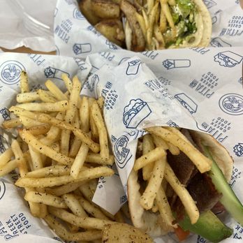 Pita GR - Brea - Beef/lamb Gyro (bottom), Chicken Gyro w/ potatoes (top) - Greek Near Me - Brea, California Pita GR - Brea - Beef/lamb Gyro (bottom), Chicken Gyro w/ potatoes (top) - Greek Near Me - Brea, California