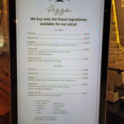Pizza menu