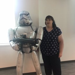 Helium Storm Trooper for May the Fourth! $30! He's 70" tall & comes with weighted feet. Helium Storm Trooper for May the Fourth! $30! He's 70" tall & comes with weighted feet.