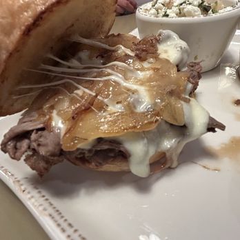 Tula's Kitchen & Cocktails - Grilled onions and melted cheese on my New Mexico Dip sandwich. - New American Near Me - Albuquerque, New Mexico Tula's Kitchen & Cocktails - Grilled onions and melted cheese on my New Mexico Dip sandwich. - New American Near Me - Albuquerque, New Mexico