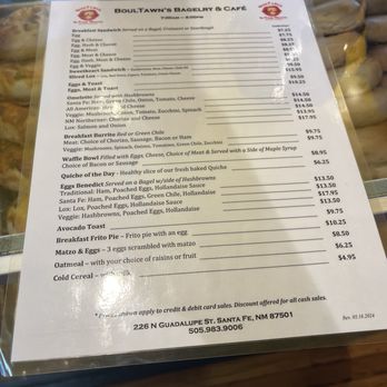 BoulTawns's Bakery & Cafe - Their menu as of May 18th, 2024 - Bakeries Near Me - Santa Fe, New Mexico