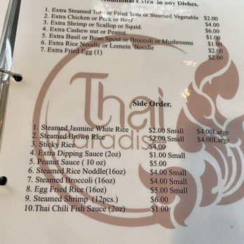 Thai Paradise - Menu side orders 08/24 - Thai Near Me - Ridgway, Colorado Thai Paradise - Menu side orders 08/24 - Thai Near Me - Ridgway, Colorado