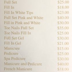 Paris Nails - Business card back price list