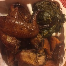 Smoke chicken wings, collard greens, and yams Smoke chicken wings, collard greens, and yams