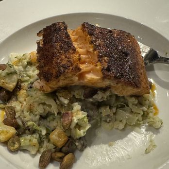 B Matthews Eatery - Blackened salmon over Risotto with roasted butternut squash, wild mushrooms, broccolini, cauliflower, leeks and toasted pistachios! - New American Near Me - Savannah, Georgia B Matthews Eatery - Blackened salmon over Risotto with roasted butternut squash, wild mushrooms, broccolini, cauliflower, leeks and toasted pistachios! - New American Near Me - Savannah, Georgia