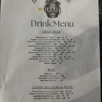 Barrel & Bine - Cocktail menu - Beer Bar Near Me - Reno, Nevada