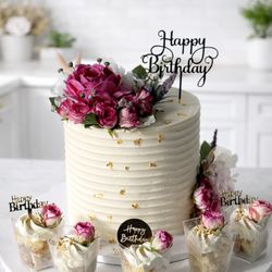 Floral birthday cake and desserts