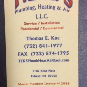 TEK's Plumbing Heating & Air - Tom Kuc's business card - Heating & Air Conditioning/HVAC Near Me TEK's Plumbing Heating & Air - Tom Kuc's business card - Heating & Air Conditioning/HVAC Near Me
