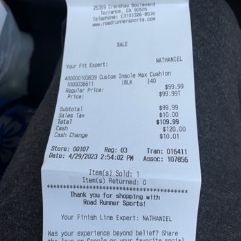 Road Runner Sports - 4/29/23 What a racket! LoL $110 for INSOLES, just insoles w/o the shoes!! - Sports Wear Near Me - Torrance, California