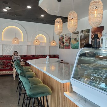 Qamaria Coffee - Cute seating and light fixtures - Coffee & Tea Near Me - Fullerton, California