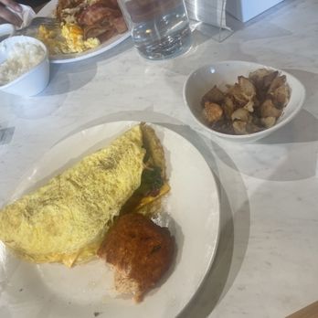 Searra's Breakfast & Lunch - Build your own omelet, roasted potatoes and salmon croquette - Breakfast & Brunch Near Me - Fairburn, Georgia Searra's Breakfast & Lunch - Build your own omelet, roasted potatoes and salmon croquette - Breakfast & Brunch Near Me - Fairburn, Georgia