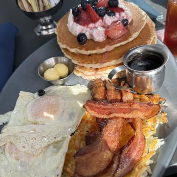 Ted's Bulletin One Loudoun - Ricotta Pancakes with Two Eggs and Bacon - Comfort Food Near Me - Ashburn, Virginia Ted's Bulletin One Loudoun - Ricotta Pancakes with Two Eggs and Bacon - Comfort Food Near Me - Ashburn, Virginia
