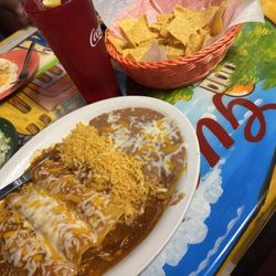 Taqueria Guerrero - Enchiladas Americanas with red sauce and shredded chicken! My go to!