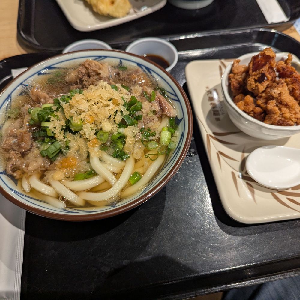 Marugame Udon - Regular #2 beef udon + chicken karaage - Japanese Near Me - Vancouver, British Columbia Marugame Udon - Regular #2 beef udon + chicken karaage - Japanese Near Me - Vancouver, British Columbia
