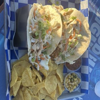 The Deck - Salmon teriyaki taco with nachos salsa and spicy corn - Seafood Near Me - Portland, Oregon