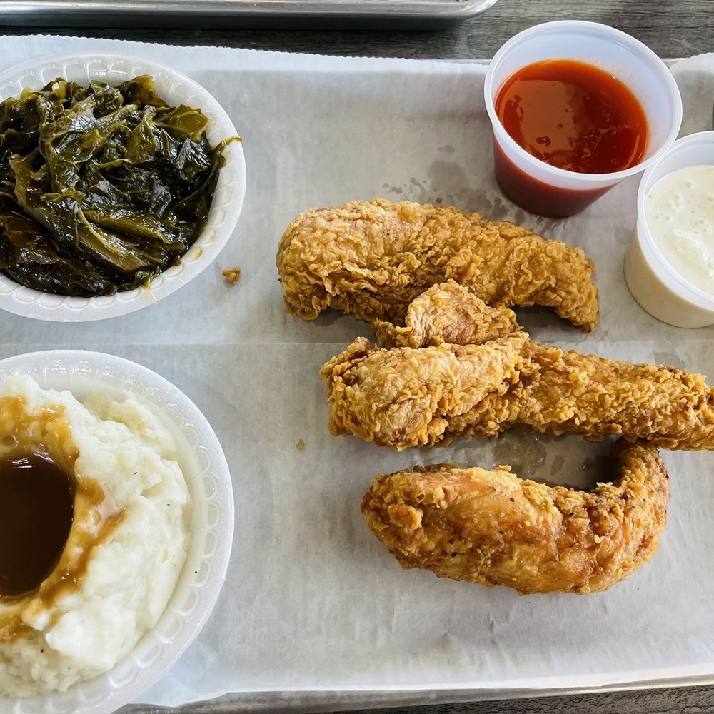 Scratch Fried Chicken - 3 fried tenders, mashed potatoes and gravy, collards and Buffalo & ranch sauce - Chicken Wings Near Me - Greensboro, North Carolina Scratch Fried Chicken - 3 fried tenders, mashed potatoes and gravy, collards and Buffalo & ranch sauce - Chicken Wings Near Me - Greensboro, North Carolina