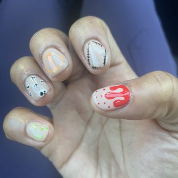 Red Polish - gel mani with Halloween designs (I don't know how to pick designs, but she does even cooler one than these!) - Nail Salons Near Me - Los Angeles, California