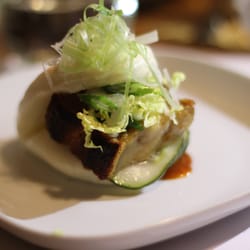B.Lin Catering - Steam Bun: crispy pork belly, pickled cucumbers, honey ssamjang, scallions