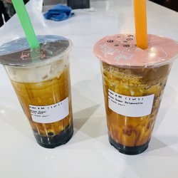 Left: Brown Sugar Milk Tea + Boba Right: Dalgonette Brown Sugar