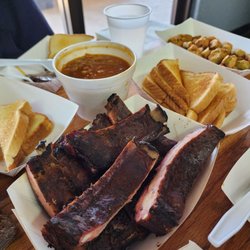 96th BBQ Restaurant - Ribs, beans, toast, fried okra